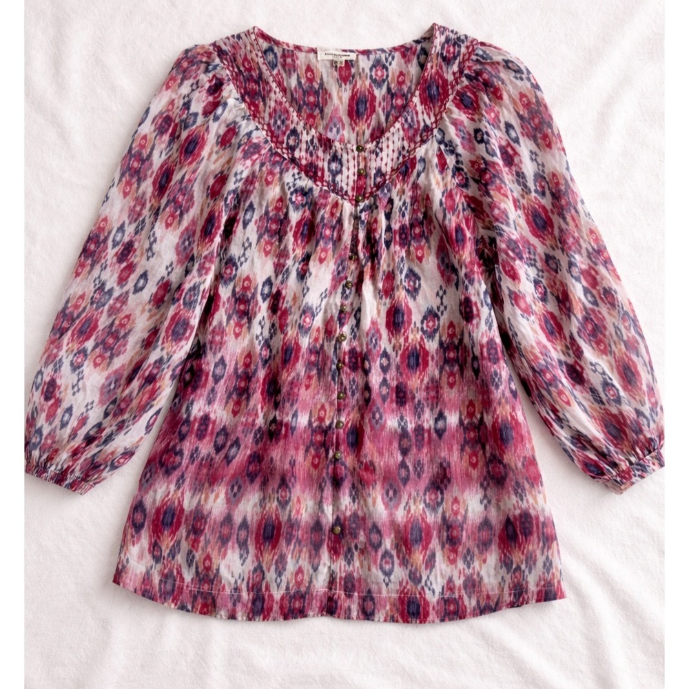 2/$30 BeachLunchLounge Blouse Pop Over XL Semi-Sheer Gauzy Cotton Button Front